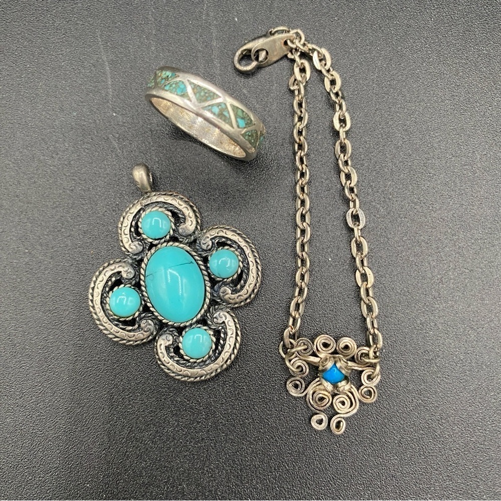 Southwest Style Turquoise Silvertone Jewelry Lot